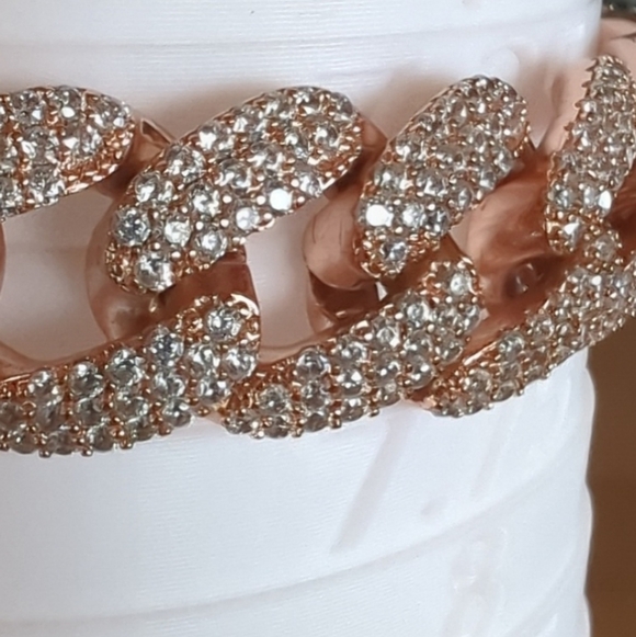 Cuban Link Bracelet Rose Gold Tone AAA Cubic Zirconia Prong Set Bracelet 7.5 - Picture 8 of 11